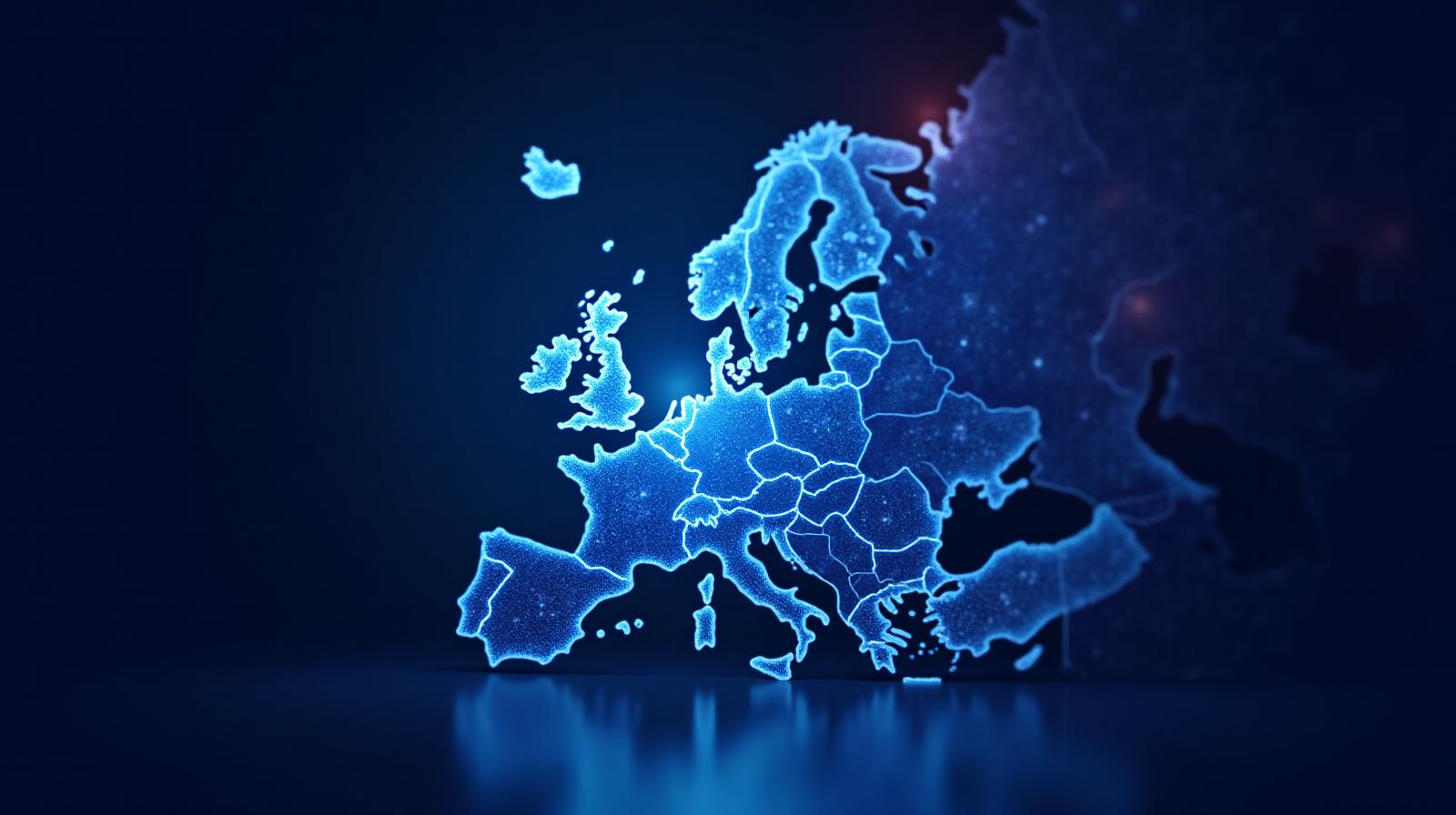 EU NIS2 Directive cybersecurity compliance visualization with European map and security network connections